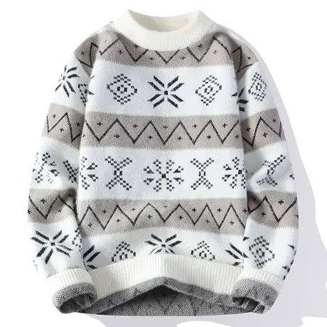 潮牌提花毛衣男圆领秋冬款宽松休闲针织衫男冬季帅气青少年毛线衣商品大图