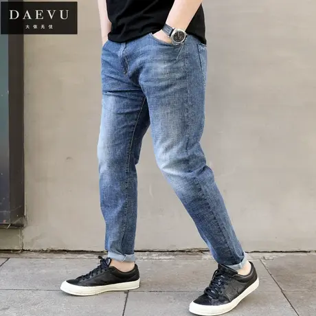夏新款蓝色薄料大号潮胖子弹力修身小脚加肥加大码男士牛仔裤长裤商品大图