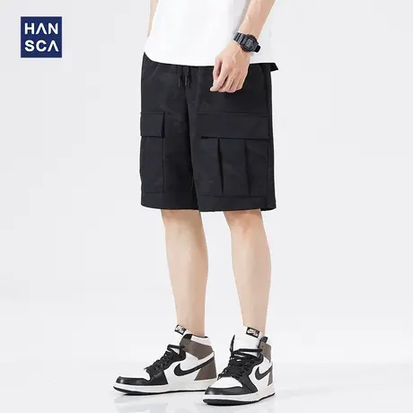汉斯卡速干工装短裤男夏季薄款青少年潮流美式宽松直筒迷彩五分裤商品大图