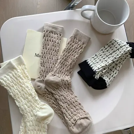 小众设计感网红泡泡袜子2023秋冬新款女中筒袜纯棉加厚保暖堆堆袜商品大图