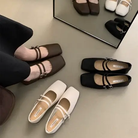 复古方头浅口单鞋女春秋新款韩版法式晚风气质仙女软平底玛丽珍鞋商品大图