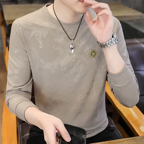 长袖T恤男潮流时尚休闲百搭帅气圆领卫衣打底衫秋季潮牌男装上衣商品大图