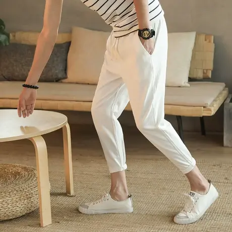 夏季天丝西裤男九分裤宽松直筒小脚韩版潮流百搭商务休闲裤子薄款商品大图