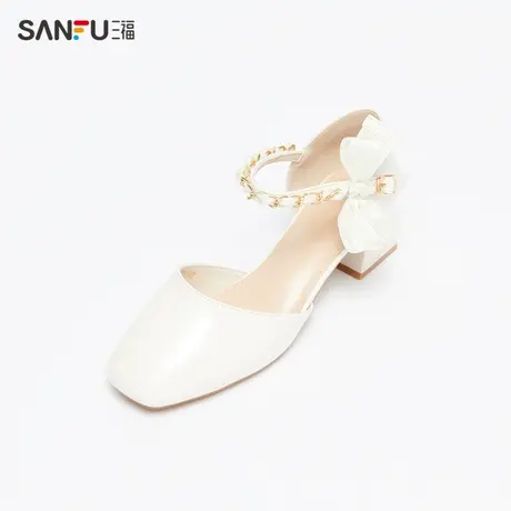 三福淑女鞋夏季法式田园风链条网纱蝴蝶结方头单鞋女鞋829109商品大图