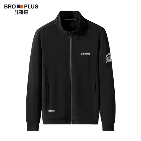 胖哥哥春秋新款大码宽松立领外套男加肥加大纯棉刺绣拉链休闲夹克图片