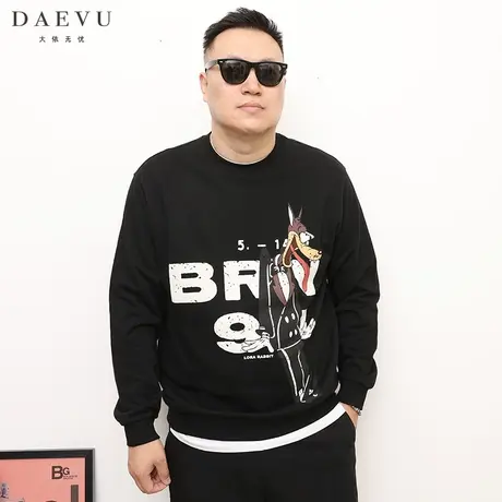 DAEVU春秋新款年青卡通狗大号潮胖子加肥加大码男款圆领长袖卫衣商品大图