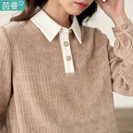 茵曼法式复古灯芯绒加厚衬衣女2024新款秋冬季长袖衬衫上衣内搭商品大图