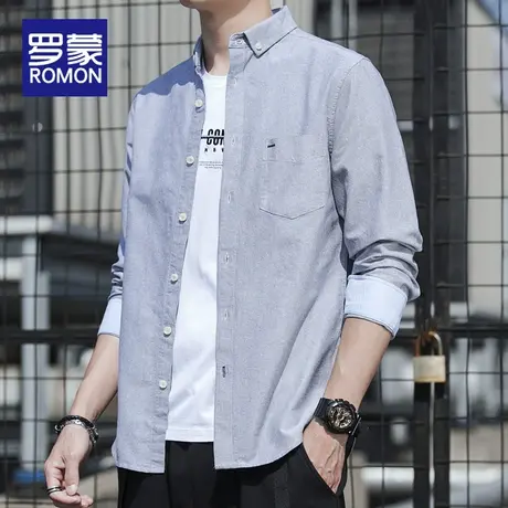 罗蒙2023新款秋季男士长袖衬衫男夏季商务休闲牛津纺短袖衬衣男装图片