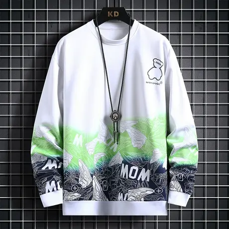 长袖t恤男春秋新款潮牌渐变色体恤T打底衫青少年圆领套头男士卫衣商品大图