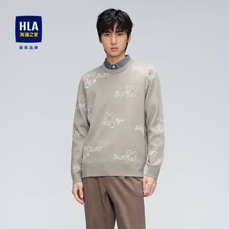 HLA/海澜之家Qee联名长袖针织衫包芯纱保暖套头衫假两件男图片