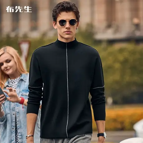 MrBu布先生高领羊毛混纺针织秋冬蓬松舒适拼接羊毛t男BT11928断码商品大图