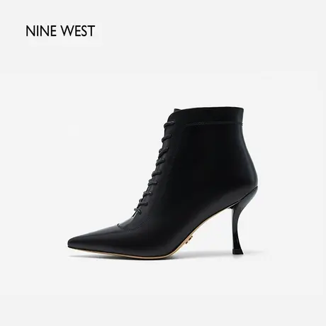 Nine West/玖熙深口系带气质短靴2023冬新款尖头显瘦时装靴女单靴商品大图