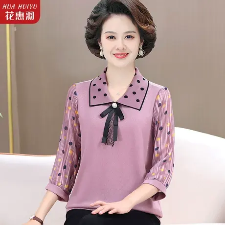 妈妈夏装短袖新款中老年女衬衫时尚翻领中年人九分袖小衫洋气上衣商品大图