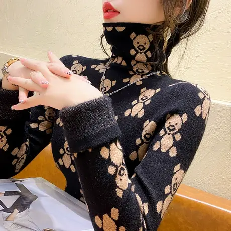 堆堆领一体绒毛衣女内搭冬洋气2021年新款长袖漂亮加绒加厚打底衫图片