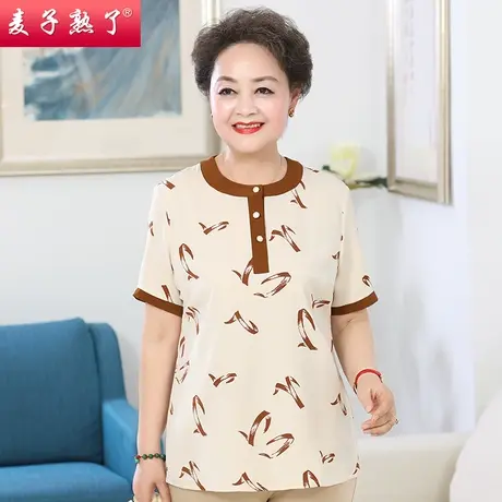 妈妈夏装雪纺T恤60岁小衫上衣服春夏新款中老年人女装太太短袖薄图片