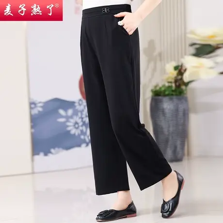 妈妈夏装2023新款阔腿裤中年九分休闲裤子40-50岁松紧腰裤子女装商品大图