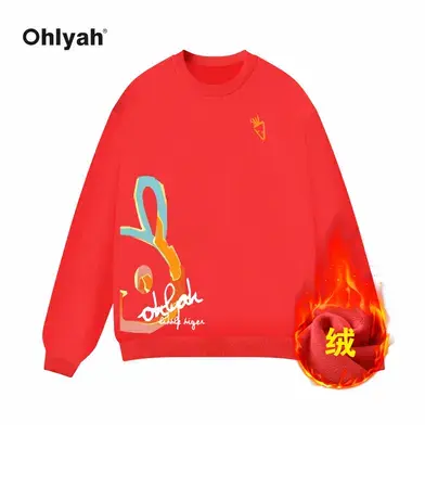 Ohlyah潮牌卫衣宽松oversize卡通兔印花情侣男女同款长袖新年定制商品大图