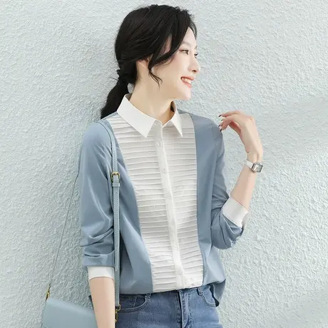 韩潮袭人法式长袖衬衫女秋装2023年新款设计感小众高级感撞色衬衣商品大图