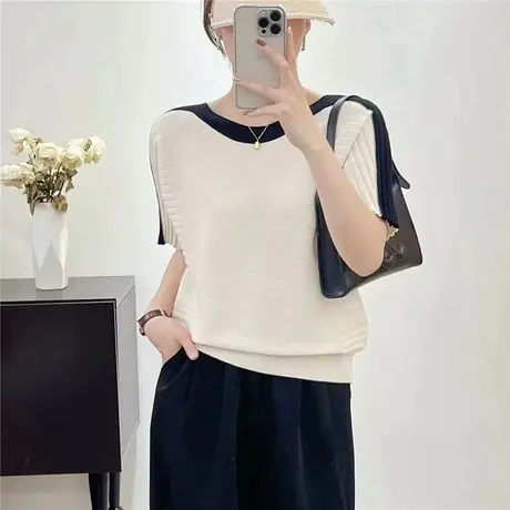 针织衫短袖t恤女2023新款夏季女装宽松女士减龄上衣洋气半袖体恤商品大图