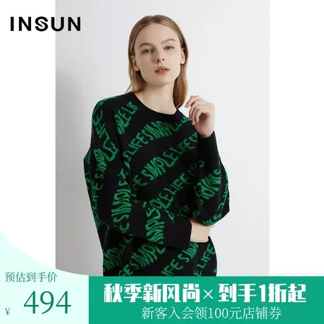 恩裳2022冬季新品时尚撞色字母立体感显瘦减龄羊毛毛织衫商品大图