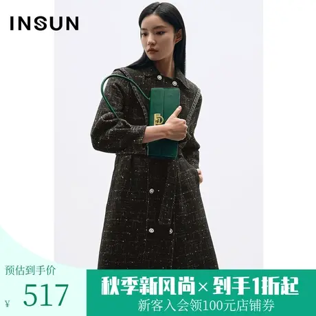 【奥莱专享】恩裳冬撞色银线格纹绵羊毛小香风珠片气质毛呢外套商品大图