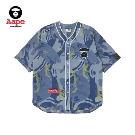 Aape旗舰店男装春夏迷彩猿颜宽松图案短袖衬衫8445XXK商品大图