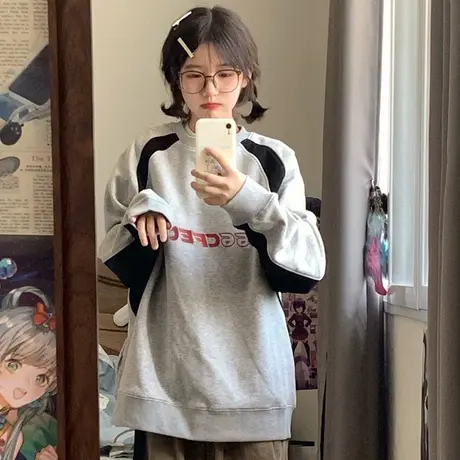 美式复古卫衣女小个子春秋oversize潮牌ins上衣慵懒风bf薄款外套图片