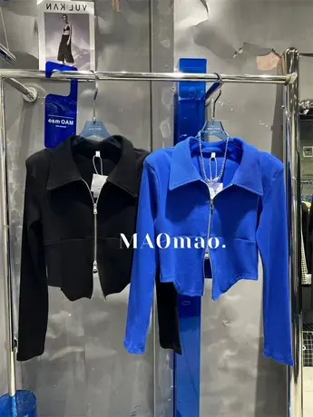 翻领不规则长袖内搭打底衫女2022春秋季新款设计感小众显瘦露脐潮商品大图