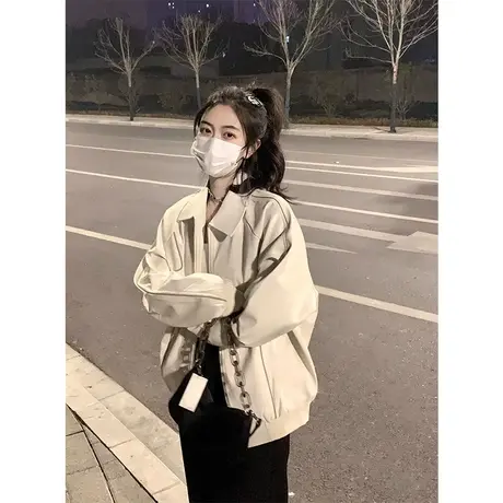 设计感皮衣外套女春秋2023新款宽松小众美式复古港风chic夹克上衣图片