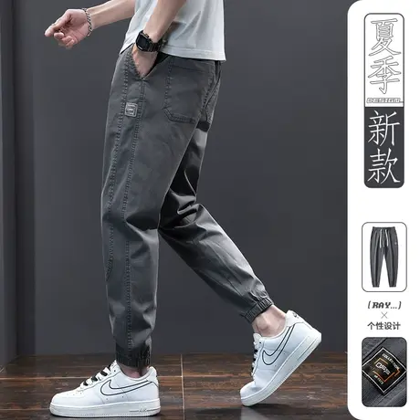 夏季薄款工装裤牛仔裤男士束脚九分休闲男裤子2023新款青少年秋季图片