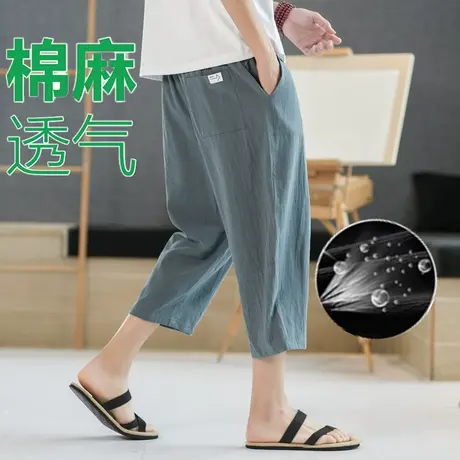 夏季亚麻短裤男士中国风七分裤夏季装新款薄款哈伦休闲大码短裤子商品大图