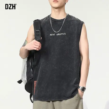 男士黑色背心男美式复古水洗健身篮球透气无袖t恤男款运动款坎肩图片