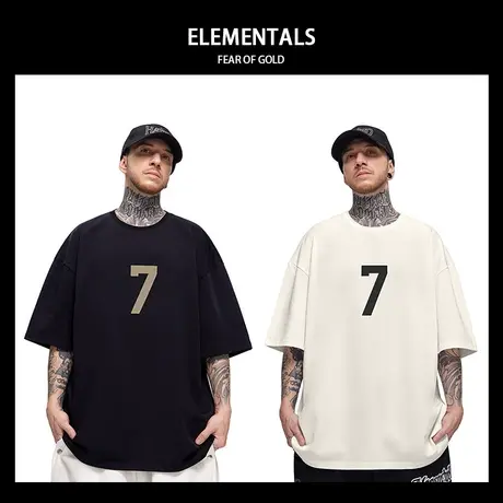 美式重磅日系潮牌宽松T恤胖子短袖加肥加大五分半袖大码男装夏季商品大图