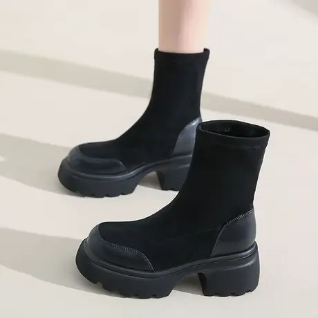 小众弹力过膝长靴女2023年秋冬新款高跟厚底瘦瘦靴包腿骑士靴显瘦商品大图