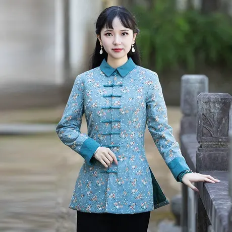 筠雅唐装女中国风加厚旗袍小棉袄秋冬夹棉外套长袖显瘦中式女装商品大图