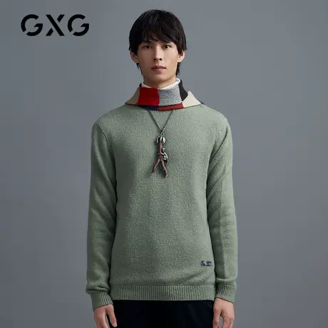 【特价】GXG男装 秋季灰绿圆领羊毛衫针织衫毛衣潮GB120584J商品大图