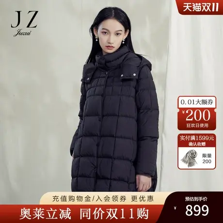 JZ玖姿保暖羽绒服女装2022冬季新款立领帽款鸭绒休闲外套灰色商品大图