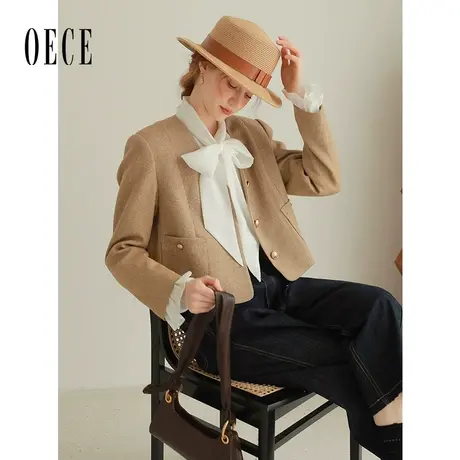 Oece复古气质小西装女2023秋季新款女装优雅短外套女小个子西服图片