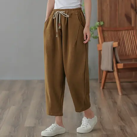 dza 高腰显瘦休闲九分裤子女春秋新款宽松阔腿裤运动卫裤哈伦女裤图片