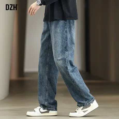 男士秋季蓝色牛仔裤男宽松直筒2023新款休闲裤男款运动高街长裤子商品大图