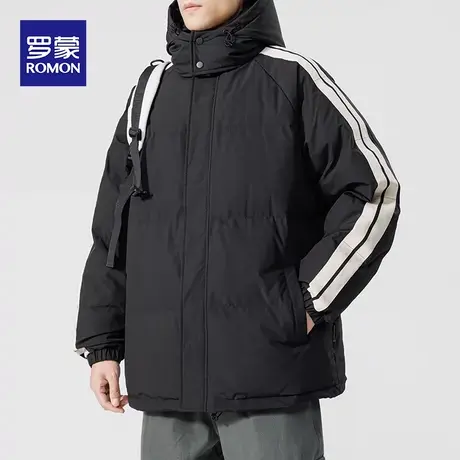 罗蒙男士休闲棉服2023冬季新款简约时尚百搭舒适保暖加厚连帽棉衣图片