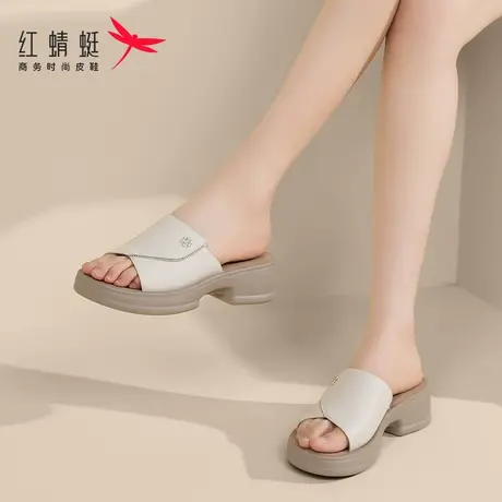 红蜻蜓厚底软底一字拖女士拖鞋女夏外穿2025新款防滑真皮夏天凉鞋图片