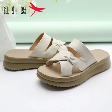 红蜻蜓女鞋2025夏季新款外穿真皮凉拖鞋女中老年妈妈鞋沙滩半拖鞋商品大图