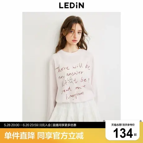 乐町韩系慵懒长袖罩衫T恤秋季新款宽松休闲字母印花打底上衣商品大图