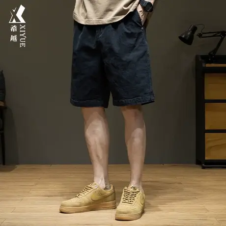 水洗黑色牛仔短裤男2025夏季新款宽松大码胖子休闲五分裤子男士潮商品大图
