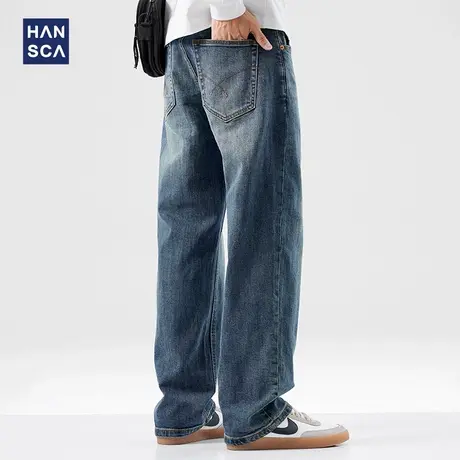 hansca灰黑色直筒牛仔裤男2024秋季新款美式做旧复古水洗休闲长裤商品大图