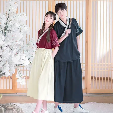 【如梦霓裳丨涧西】原创汉服男女交领半臂短袖宽松裤子日常百搭夏图片