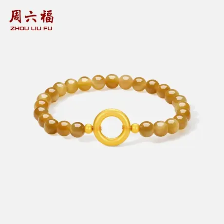 周六福黄金手串女3d硬金浅糖虎眼石木变石定价经典平安扣手链礼物商品大图