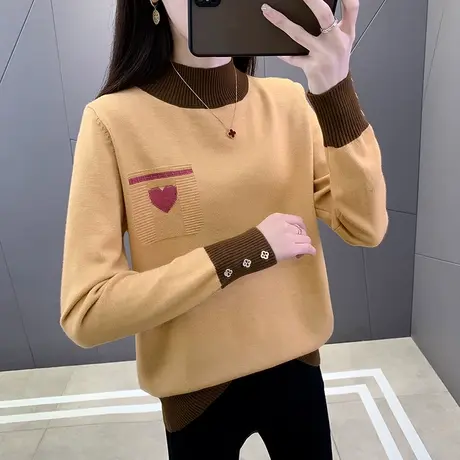 半高领毛衣女士秋冬新款加厚女内搭洋气外穿针织打底衫宽松女上衣图片