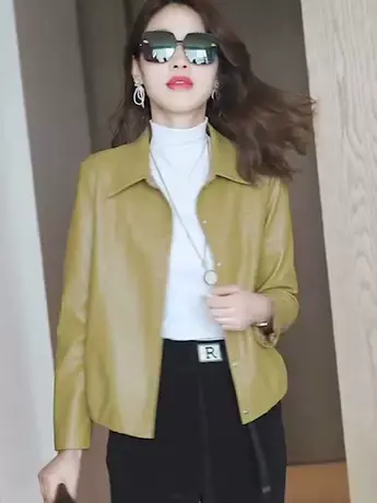 短款皮衣外套女2023年秋季新款韩版宽松洋气质小个子百搭夹克上衣商品大图